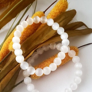 Selenit 8 MM Kristall Edelstein Schmuck Perlenarmband. Absicht Armband