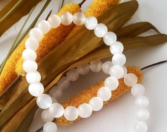 Selenite 8MM Crystal Gemstone Jewelry Bead Bracelet. Intention Bracelet