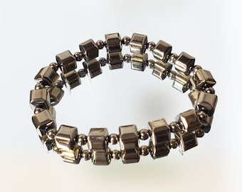 Pyrite Crystal Bead Jewelry Bracelet. Cube, Round & Faceted