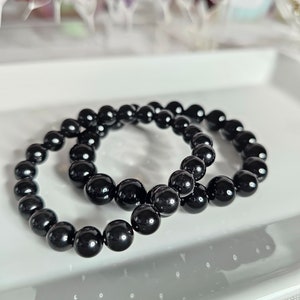 Black Tourmaline Bead Crystal Bracelet 8mm or 10mm,  Protection Bracelet.
