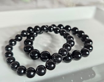 Black Tourmaline Bead Crystal Bracelet 8mm or 10mm,  Protection Bracelet.