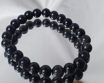 Black Obsidian Bracelet – 8mm Crystal Beads for Protection & Grounding – Handmade Men&#39;s and Women&#39;s Crystal Jewelry