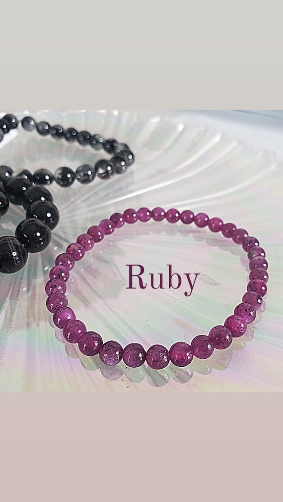 All Natural Ruby Crystal Gemstone Bracelet 5mm Round Bead Jewelry Bracelet