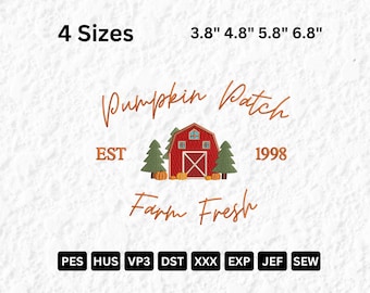 Pumpafältsbroderidesign: Farm Fresh Autumn Barn (Direkt nedladdning)