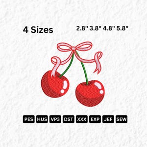 Cherry Bow Embroidery- Ribbon Bow Cherries Embroidery Design - Machine Embroidery Instant Download File - Cherries Coquette Bow - PES DST