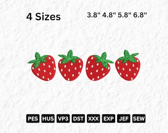 Diseño de bordado de fresa: Archivo de bordado a máquina de fruta de verano (descarga digital)