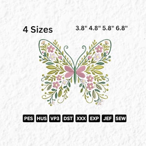 Floral Butterfly Machine Embroidery Design: Spring Nature Pattern (Instant Download)