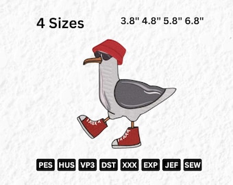 Seagull with Hat, Glasses, Sneakers Machine Embroidery Design (Digital Download)