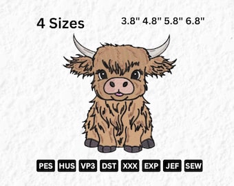 Baby Highland Cow Embroidery Design: Farm Animal File (Digital Download)