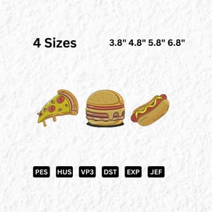 Burger Pizza Hotdog Embroidery File Burger Pizza Hotdog digital file food embroidery file food digital file takeaway fast food EMB 00198