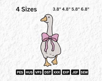 Silly Goose Embroidery Design: Preppy Bow, Grandmillennial Style (Digital Download)