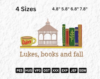 Lukes Books and Fall Embroidery Design Autumn Coffee Gazebo Machine Embroidery Files
