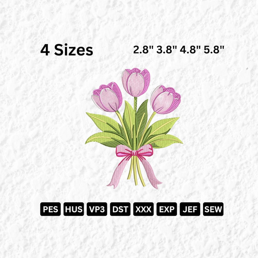 Tulip Bouquet Embroidery Design, Spring Tulip Flowers Embroidery File ...
