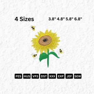 Sunflower Embroidery File with Bees Sunflower Flower Digital File Bees Digital Embroidery File Summer Cute Flower File EMB 00154