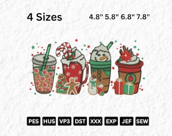 Borduurontwerp kerstkoffiekopje (digitale download)