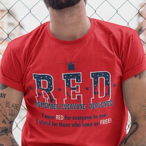 RED Friday Shirt, We Wear RED to Remember Everyone Deployed, Freedom Heroes Military Chopper Deployment Shirt, USA Flag, Support Our Troops