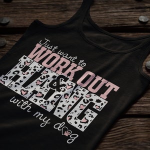 Just Want To Hang With My Dog Workout SVG, Workout Shirts, Leopard Print Tee, Girls Gym Quotes, Heart Leopard Print Design - Cricut Cut File
