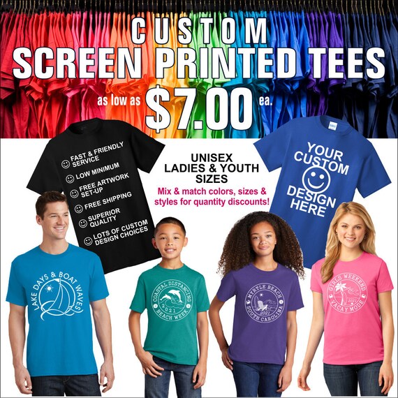 CUSTOM Screen Printed T Shirts BULK DISCOUNT Custom Screen Etsy