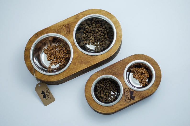 Double Ecofriendly dog bowl, dog feeder, wooden double dog bowl, dog