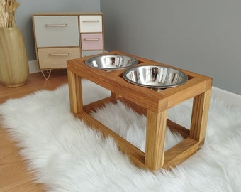 Double Eco-friendly dog bowl, dog feeder, wooden double dog bowl, dog bowl, raised dog feeder, Bowl capacity 700 ml