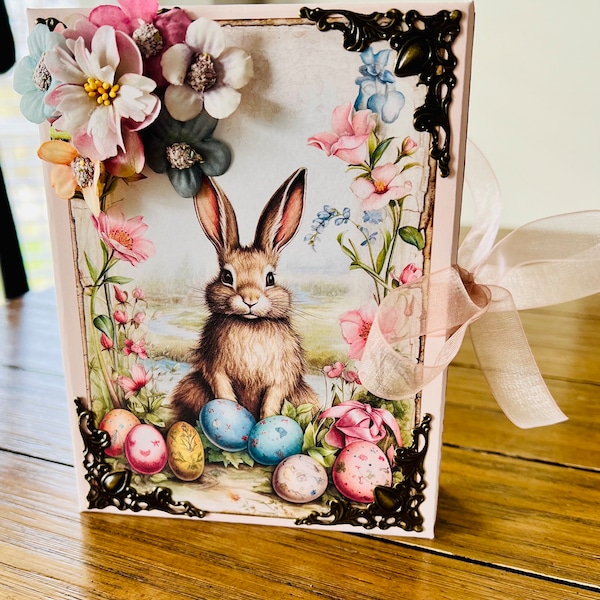 Handmade scrapbook mini album, 4x6, Easter album, Spring album, bunnies, Easter eggs, memory keeping, great gift, photo album