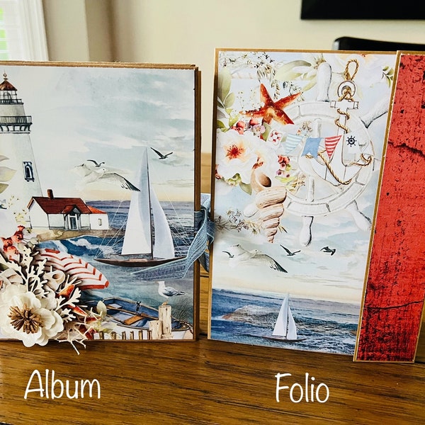 Handmade scrapbook album, 6x8”, Summer album or folio, beach, vacation, seaside, ocean, lighthouse, memory keeping, great gift, photo album