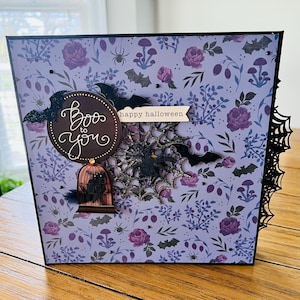 Handmade Halloween scrapbook mini album, 8x8&quot;, Halloween, bats, pumpkins, Fall, autumn, memory keeping, great gift, photo album