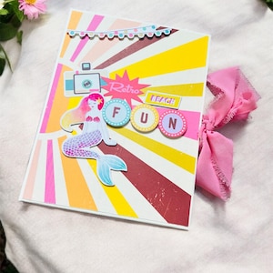 Handmade scrapbook mini album, 6x8&quot;, Summer vacation, beach, pool, retro summer, ice cream, memory keeping, great gift, photo album
