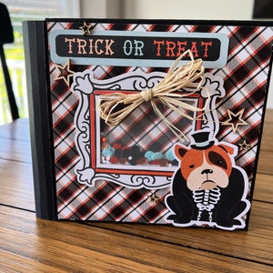 Handmade Halloween scrapbook mini album, 6x6&quot;, halloween theme, Fall, pumpkins, dogs, ghosts, stars, memory keeping, great gift, photo album