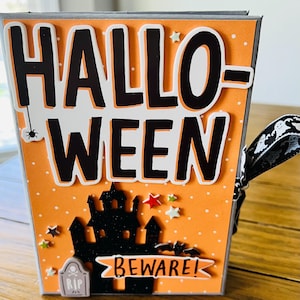 Handmade Halloween scrapbook mini album, 5x7&quot;, Halloween theme, Fall, kids, pumpkins, ghosts, memory keeping, great gift, photo album