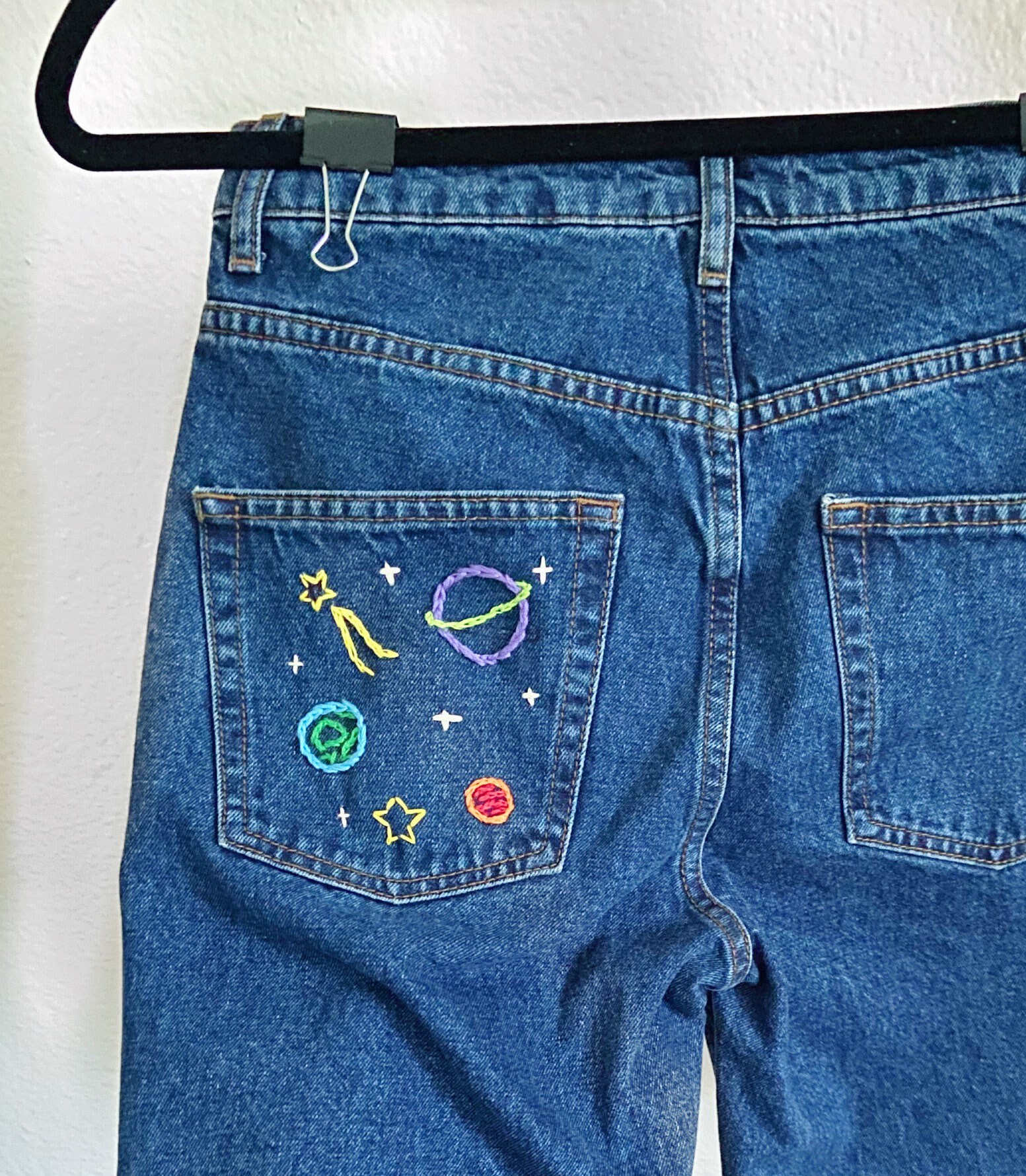 Space Pocket Embroidered Woman Jeans - Etsy