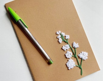 White Flower Embroidered Lined Notepad 5.5in x 8in