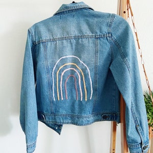 Simplified Rainbow Embroidered  Denim Jacket