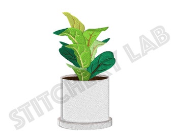 Diseño de bordado de Ficus lyrata – Patrón de planta de interior para bastidor de 4x4, archivo de bordado a máquina botánico moderno, descarga instantánea