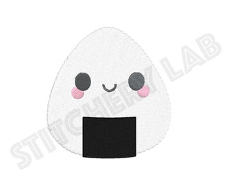 Diseño de bordado de onigiri kawaii: bola de arroz japonesa en bastidor de 4x4, patrón de bordado a máquina de comida linda, descarga instantánea