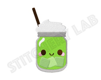 Diseño de archivo de bordado de máquina Matcha Latte - aro de 4 x 4 pulgadas - Descarga instantánea - Kawaii