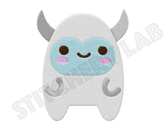 Diseño de bordado Kawaii Yeti – Aro de 4x4, lindo patrón de Yeti, archivo de bordado a máquina de invierno, descarga instantánea