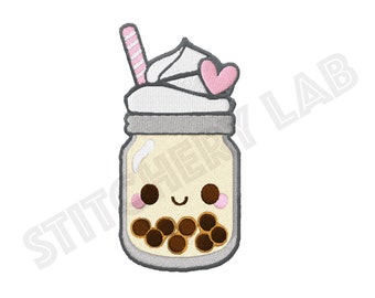 Arquivo digital de bordado de máquina Kawaii Milk Tea Boba - aro de 4 x 4 polegadas - download instantâneo