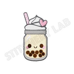 Kawaii Boba Bubble Tea Drink Machine Embroidery Design - Digital File for Embroidery Machines - Kawaii Milk Tea Drink - Instant Download