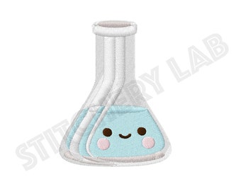 Kawaii Lab Flask Machine Embroidery Design File - 4 x 4 inch hoop - Instant Download