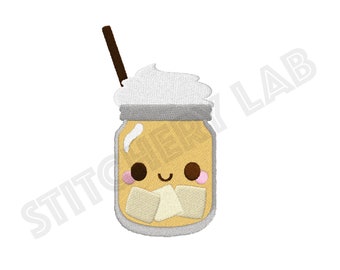 Archivo de diseño de bordado de máquina Chai Latte helado - aro de 4 x 4 pulgadas - Descarga instantánea - Kawaii