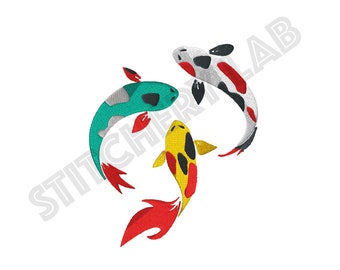 Three Japanese Koi Fish Machine Embroidery Design File - Instant Download