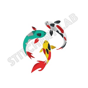 Three Japanese Koi Fish Machine Embroidery Design File - 4 x 4 inch hoop - Instant Download
