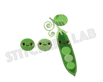 Dos guisantes y un archivo de diseño de bordado de máquina de vainas - aro de 4 x 4 pulgadas - Descarga instantánea - Kawaii