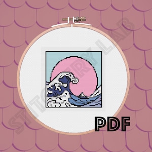 Japanese Wave Cross Stitch Pattern - Instant Download - Japanese Print Art - Great Wave - Design File - PDF - Xstitch Chart