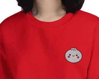 Kawaii Dumpling Bao Embroidered Sweatshirt - Unisex - Cute Asian Food Inspired Shirt - Gift for Food Lovers - Red sweatshirt