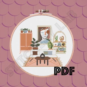 Living Room Cross Stitch Pattern - Instant Download - Bohemian - Midcentury Modern - Furniture - Home - Design File - PDF - Xstitch chart