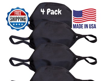 4 Pack Face Mask - 100% Cotton Reusable Washable - 3 Layer - Free Shipping - Made in USA