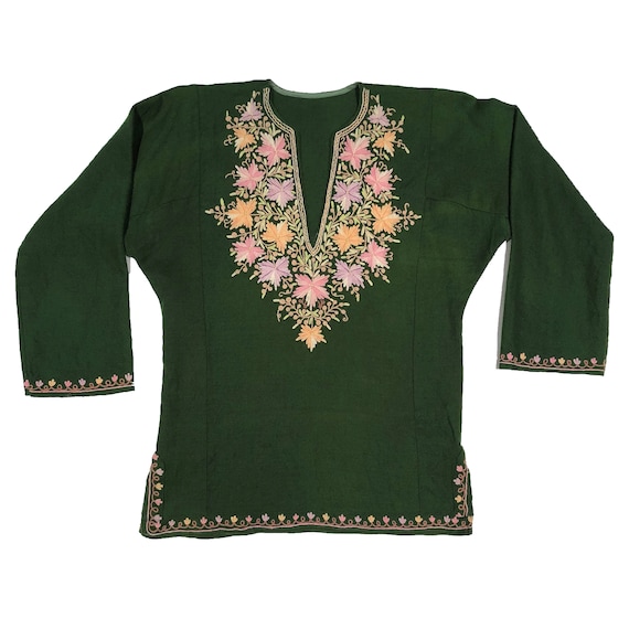 Embroidered Tunic from the 1970s Forest Green Woo… - image 1