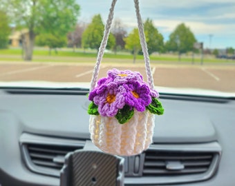 Crochet Car Hanging Daisy Colorful Flowers Plants